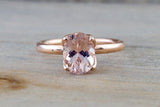 14k Rose Gold Oval Morganite Peach Pink Classic lotus flower petal Solitaire Engagement Wedding Ring Design 9x7 1.9 carats