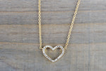 14k Yellow Gold Heart Micro Pave Diamond Dainty Pendant Charm With Necklace