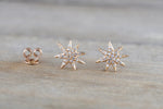 14k Solid Gold North Star Earring Studs Starburst White Rose