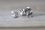 14kt White Gold White Sapphire AAA 5mm 1ct total Earring Studs Post Classic Stud