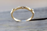 14K Yellow Gold Dainty Thin Stackable Diamond Engagement Wedding Promise Vintage Classic  Cute Ring Band Arch Shaped