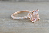 14k Rose Gold Encrusted Under Halo 3 Face 3D Diamond Cushion Morganite Ring 9x9 Solitaire M3090