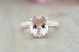 14k Gold Encrusted Under Halo Micro Pave 3 Face Oval Morganite Ring 12x10 ASPER1430030