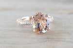 14k Gold Encrusted Under Halo Micro Pave 3 Face Oval Morganite Ring 12x10 ASPER1430030